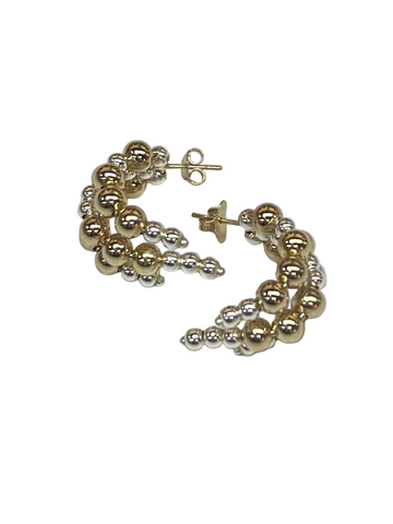 Beaded Armor Two Tone Triple Hoop Earrings