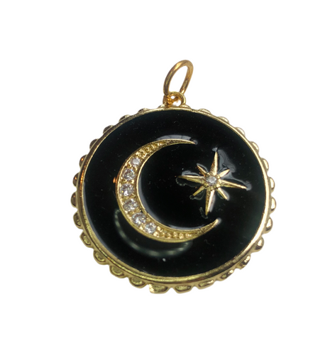 Black Enamel Moon Charm