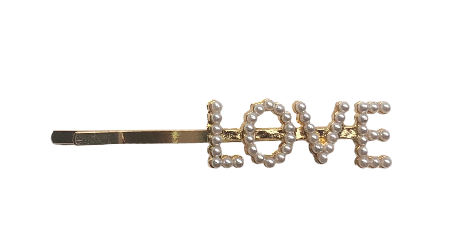 Gold LOVE Pearl Barrette