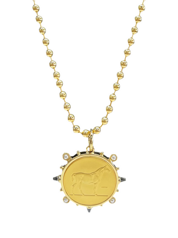 Gold Pearl Horse Medallion Necklace