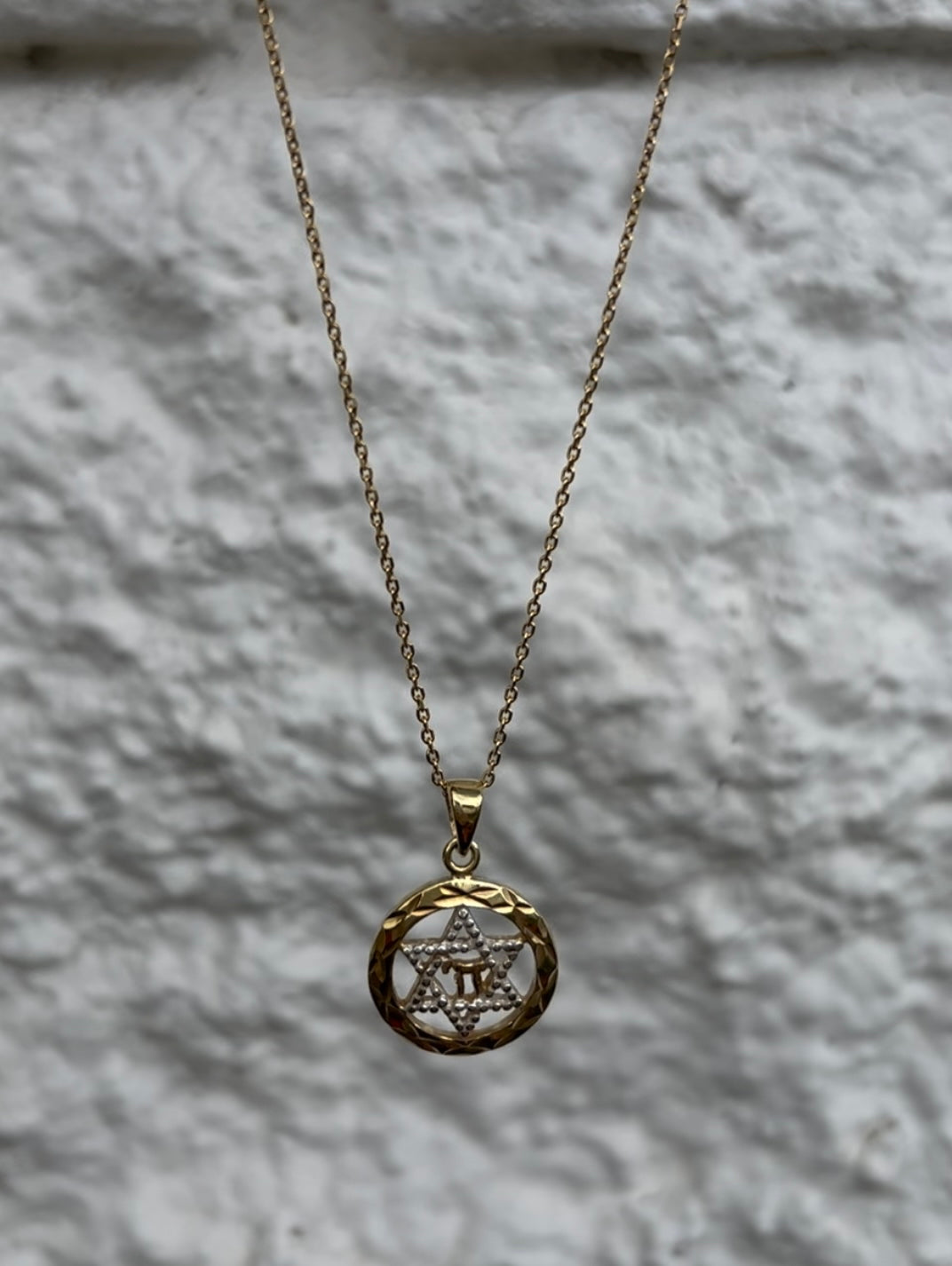Gold Star Of David/Chai Disc Necklace