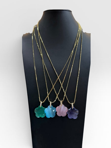 Gemstone Flower Pendant Necklace
