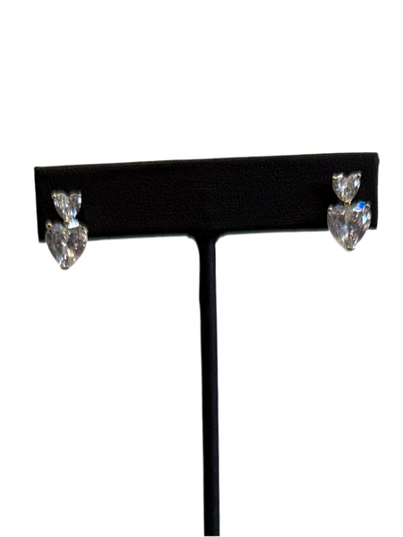 Double Heart Stud Drop Earrings