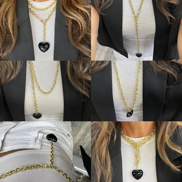 Long Color Pop Puffy Heart Lariat Necklace