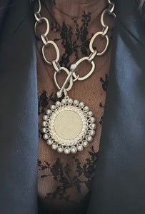 Coin/Pearl Medallion Necklace