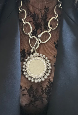 Coin/Pearl Medallion Necklace