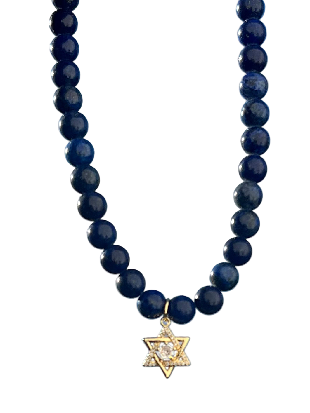Blue Beaded Star Of David Necklace