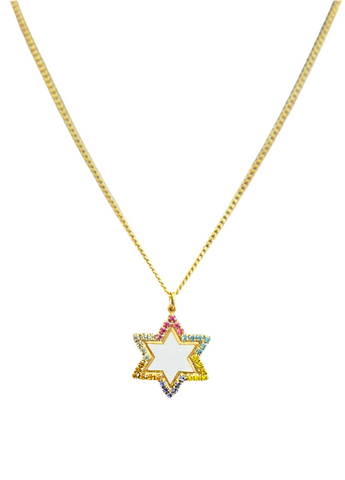 Neon Multicolor Star Of David Necklace