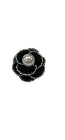 Black Crystal Flower Pin