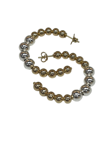 Beaded Armor Two Tone Hoop Earrings