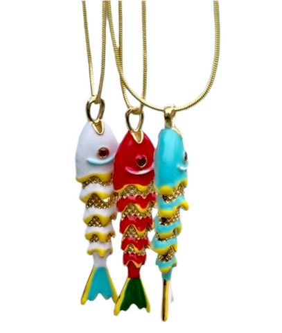 Colored Long Sardine Pendant Necklace