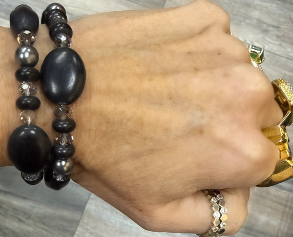 Black Beaded Crystal Bracelet