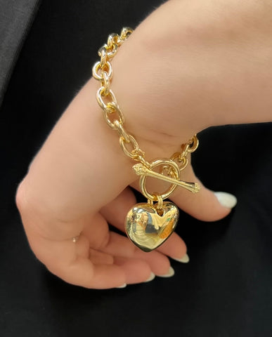 Gold Puffy Heart Toggle Bracelet