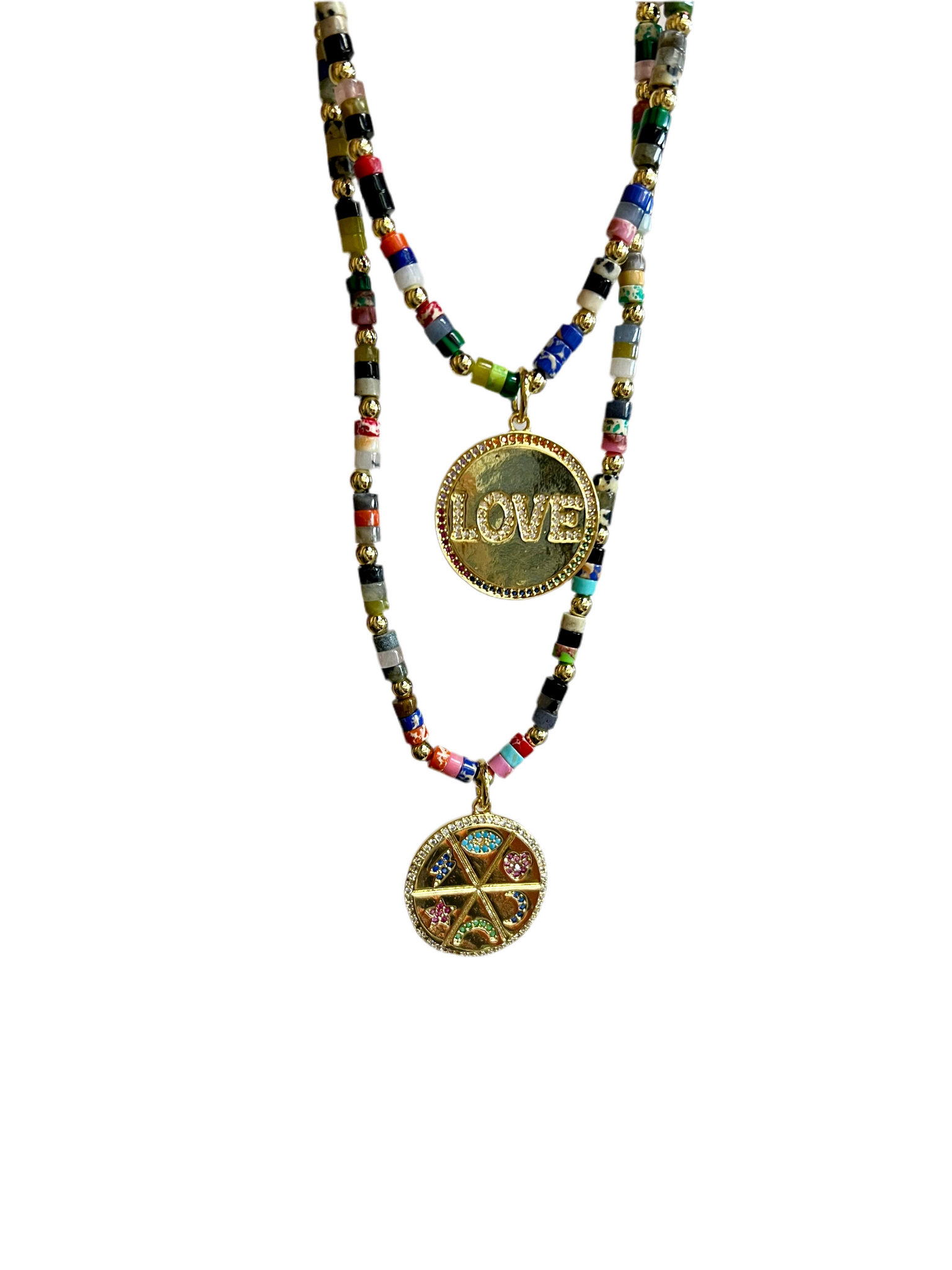 Rainbow Beaded Charm Necklace