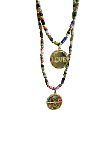 Rainbow Beaded Charm Necklace