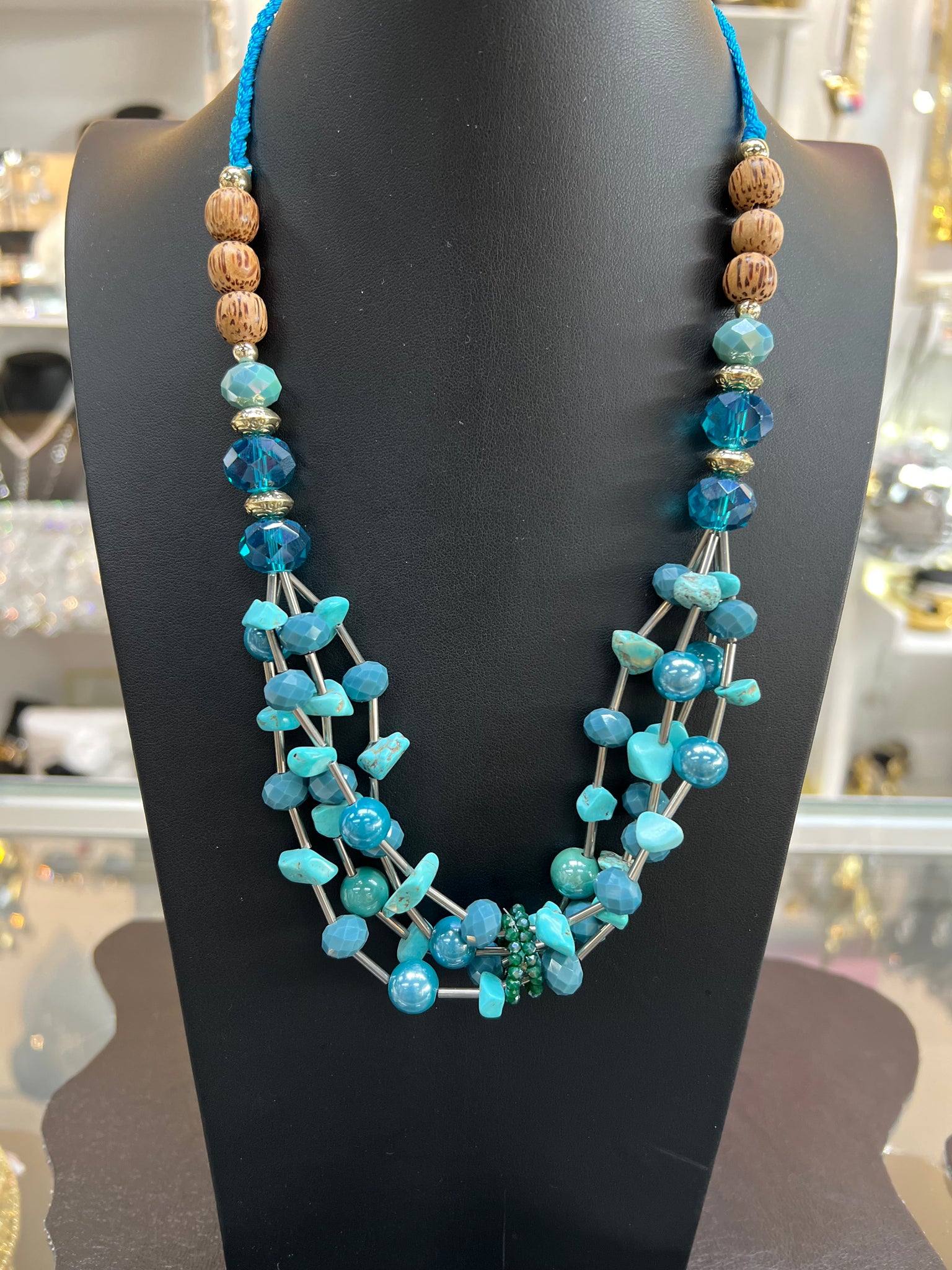 Turquoise Beaded/Wood Necklace