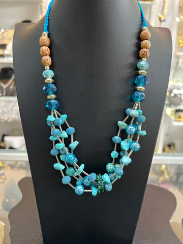 Turquoise Beaded/Wood Necklace