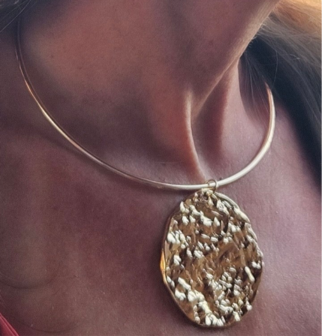 Gold Hammered Pendant Necklace
