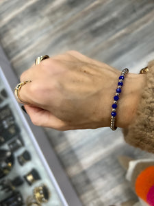 Blue Beaded Silver Ball Bracelet