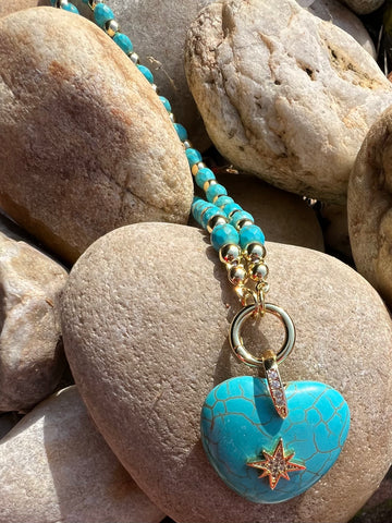 Turquoise Heart/Starburst Charm Necklace