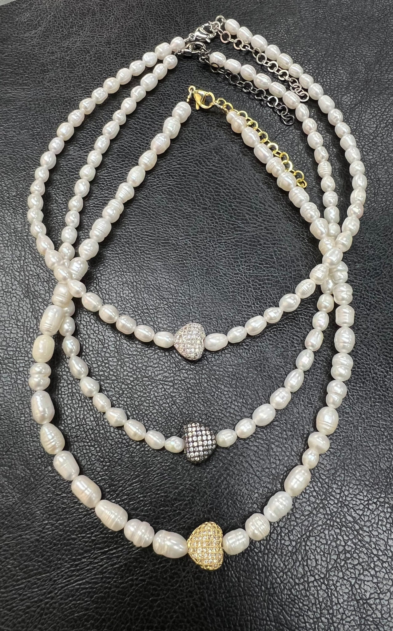 Pave Heart Pearl Choker