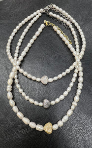 Pave Heart Pearl Choker