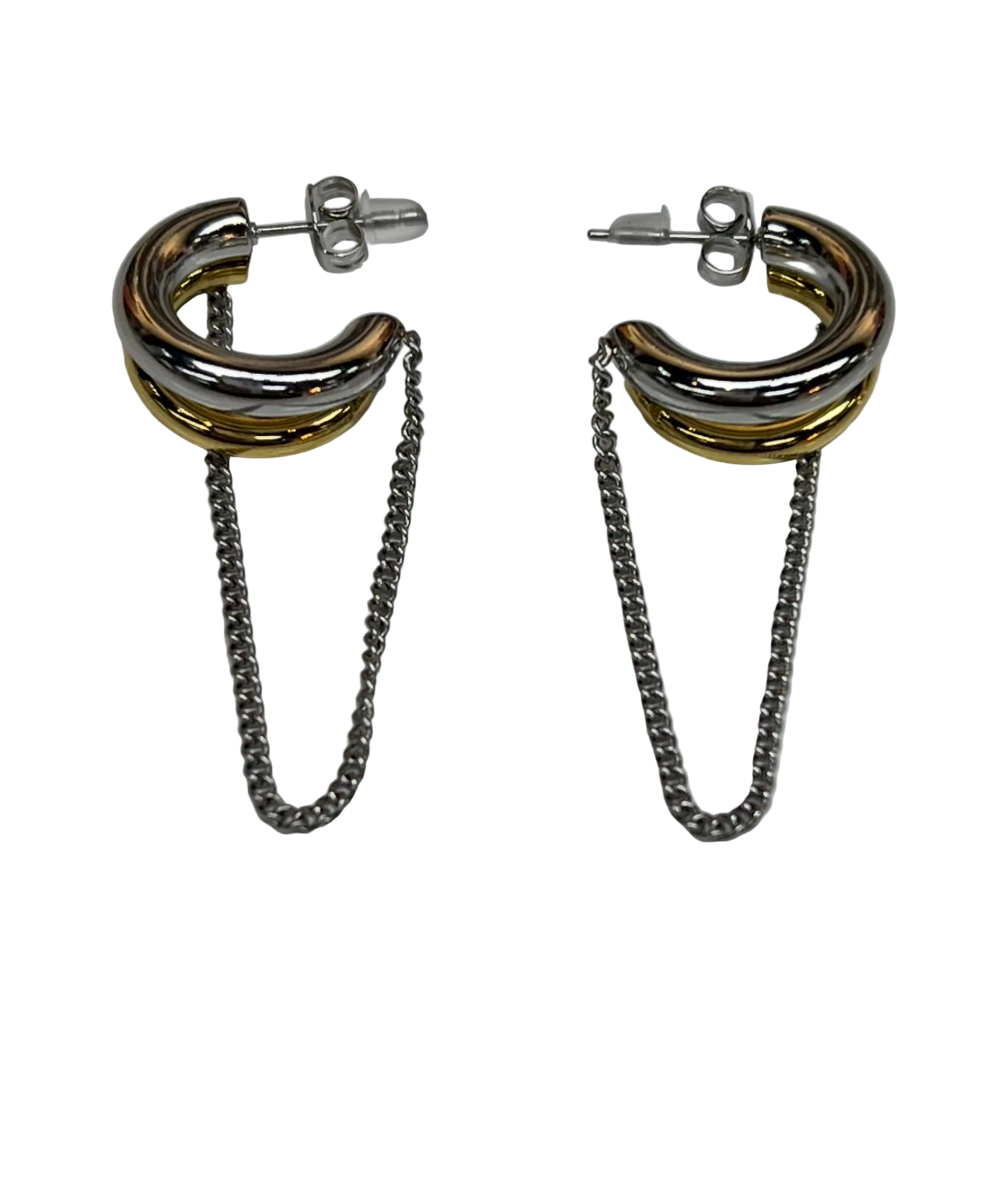 Two Tone Hoop Chain Earrings