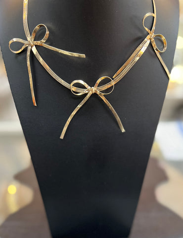 Gold Herringbone Bow Necklace