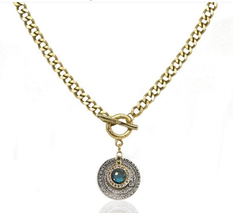 Gold Toggle Labradorite Charm Necklace