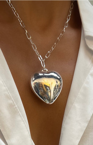 Silver Puffy Heart Paperclip Necklace