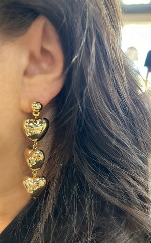 Hanging Puffy Heart Trio Earrings