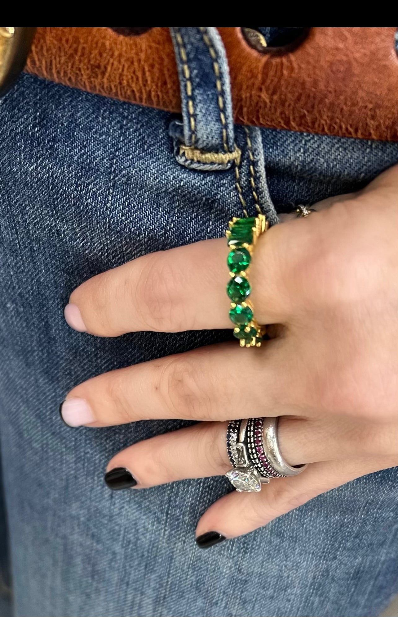 Green Combo Eternity Band Ring