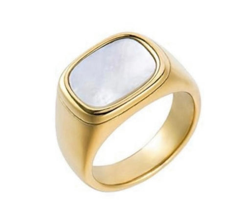 Gold Chunky Mother Of Pearl Signet Ring
