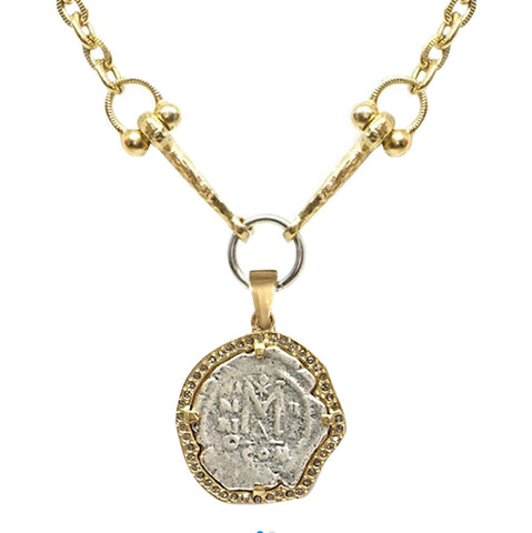 Gold Molat Chain & Frame and VS Coin Pendant Necklace