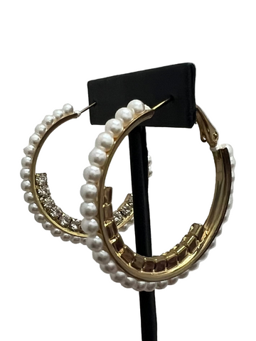 Diamond Pearl Hoop Earrings