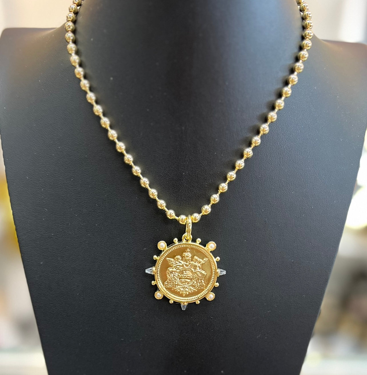 Gold Pearl Coin Necklace