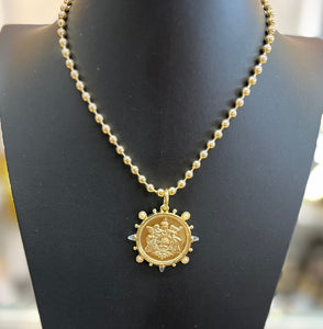 Gold Pearl Coin Necklace