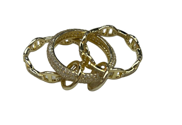 Gold Triple Diamond Chain Ring
