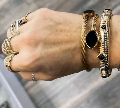 Black & Gold Crossover Cuff Bracelet