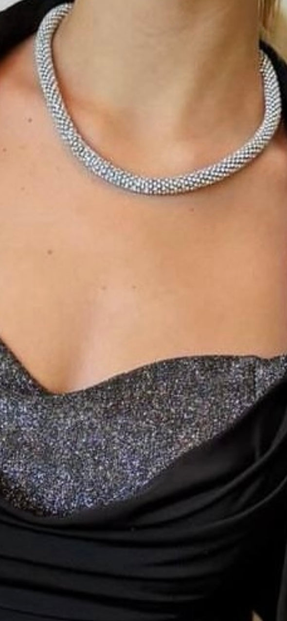 Silver Sparkly Collar Necklace