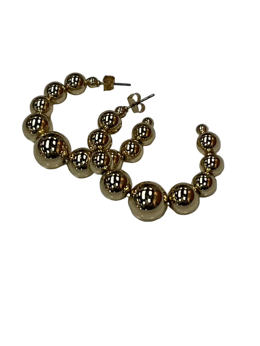 Beaded Armor Gold Hoop Earrings