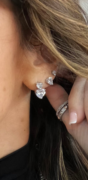Double Heart Stud Drop Earrings