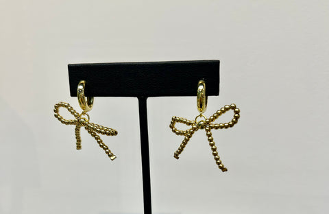 Small Gold Beaded Bow Earrings