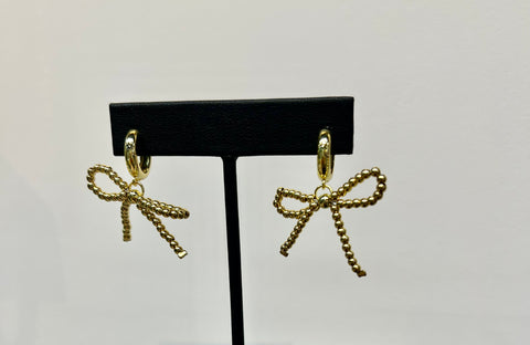 Gold Beaded Bow Earrings