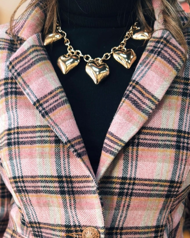 Gold Puffy Heart Charm Necklace