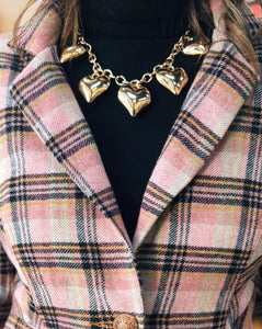 Gold Puffy Heart Charm Necklace