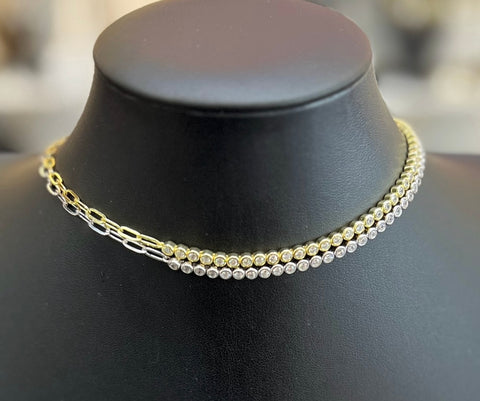 Diamond Tennis/Paper Clip Chain Necklace