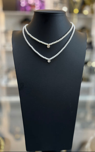 Diamond Bezel Pearl Necklace