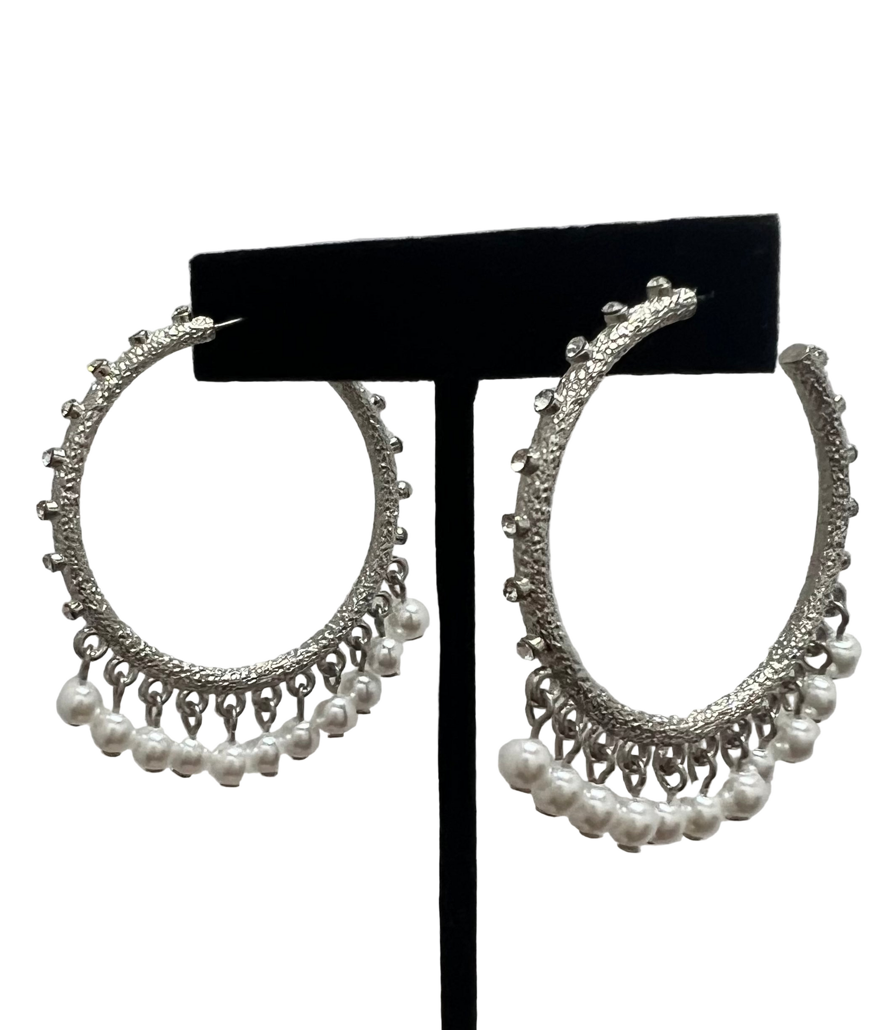 Metallic Pearl Hoop Earrings