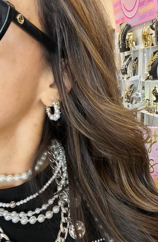 Sparkly Pearl Hoop Earrings
